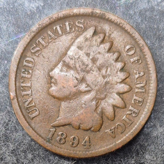 1894 Indian Head Cent Good Full Rims Shield Lines Bronze 1C US Penny Coin