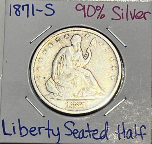 1871-S Liberty Seated Half Dollar VF Qualities 90% SILVER Coin Sharp Strike