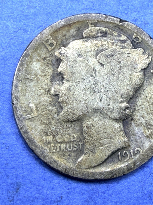 1919 Mercury Dime 10C G Good 90% Silver Winged Liberty US Coin Philadelphia