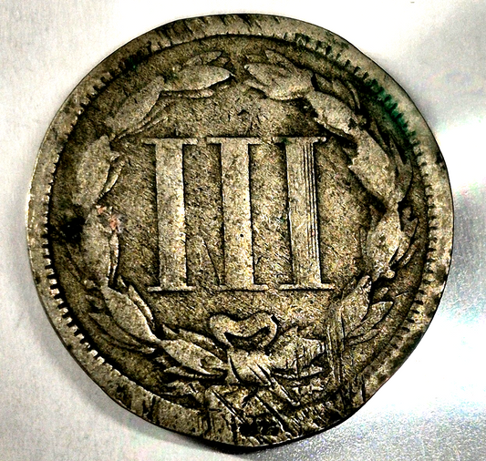 1868 3 Cent Nickel Good Features Full Liberty Partial Pillars Hole Filler US 3C