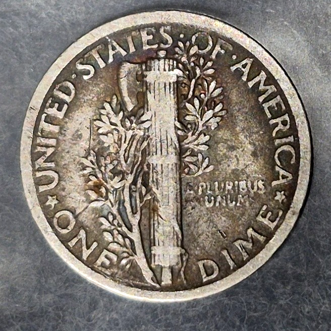 1921 P Mercury Dime Key Date Low Mintage 1,230,000 Fine 90% Silver 10c Toned
