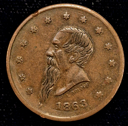 1863 CIVIL WAR Token, Crisp XF-AU Features, Gustavus Lindenmueller F-630AQ-1a