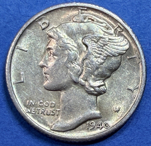 1940-D Mercury Dime 10C AU About Uncirculated 90% Silver Winged Liberty Coin