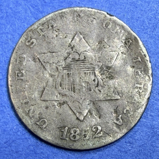 1852 Three Cent Silver 3CS VG Very Good Philadelphia Mint US Coin Bent Edges