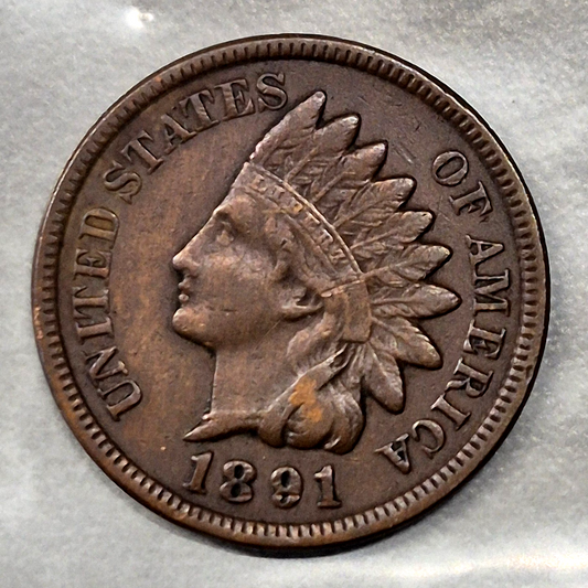 1891 Indian Head Cent Penny 1C XF Extremely Fine Toned Reverse Bronze US Coin
