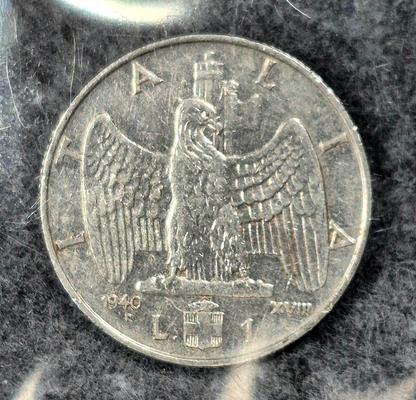 IL Duce: Italy At War 1 1940 1 Lira Coin In Sleeve With Mussolini Story Card