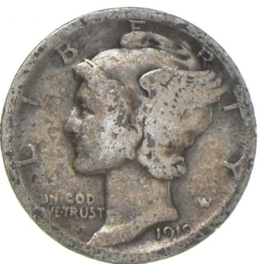 1919 S Winged Liberty Mercury 90% SILVER Dime G-VG Average Circulated Condition