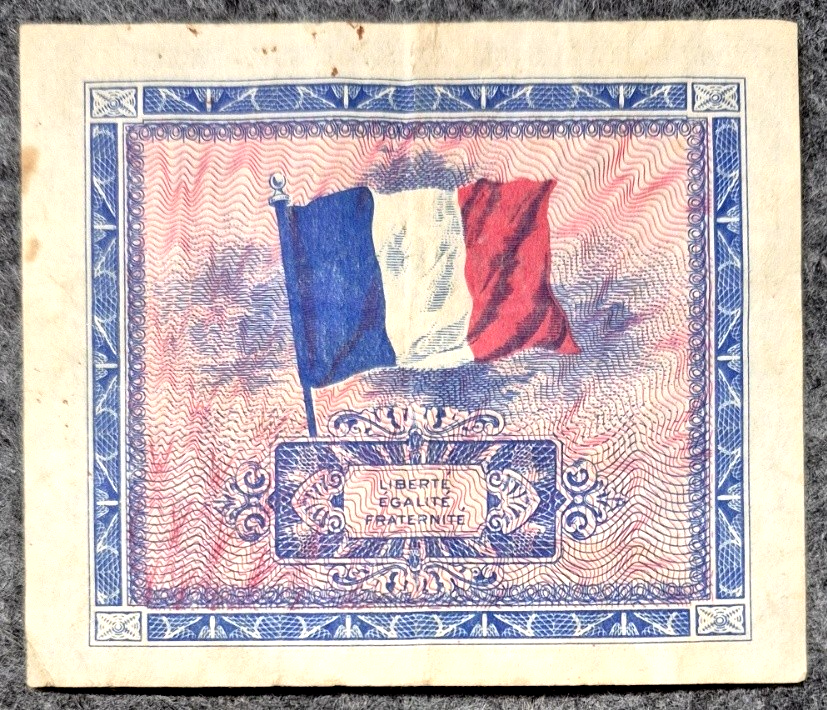 1944 France 5 Francs Allied Military Currency WWII Flag Banknote Emis en France