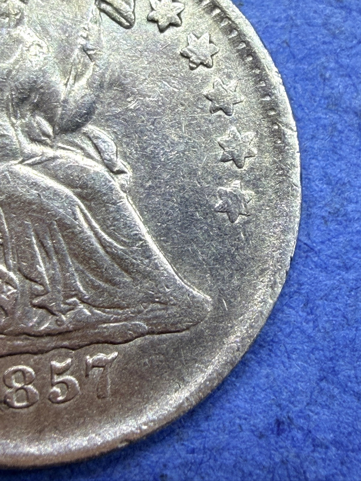 1857 Seated Liberty Half Dime H10C 90% Silver AU Lustrous Pre Civil War Type