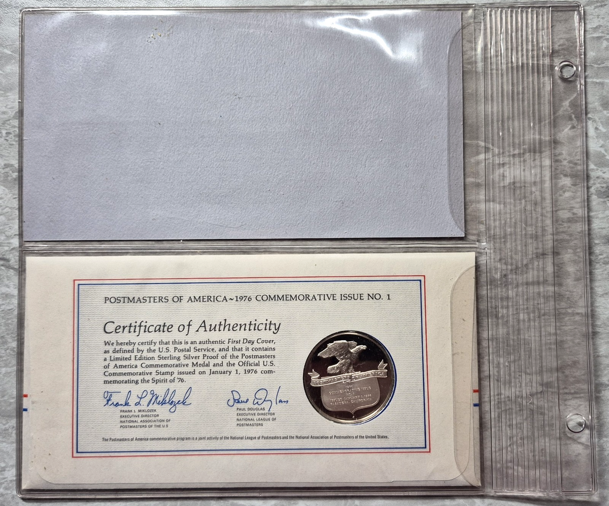 1976 Postmasters of America Spirit of 76 Sterling Silver Proof Medal FDC Issue 1