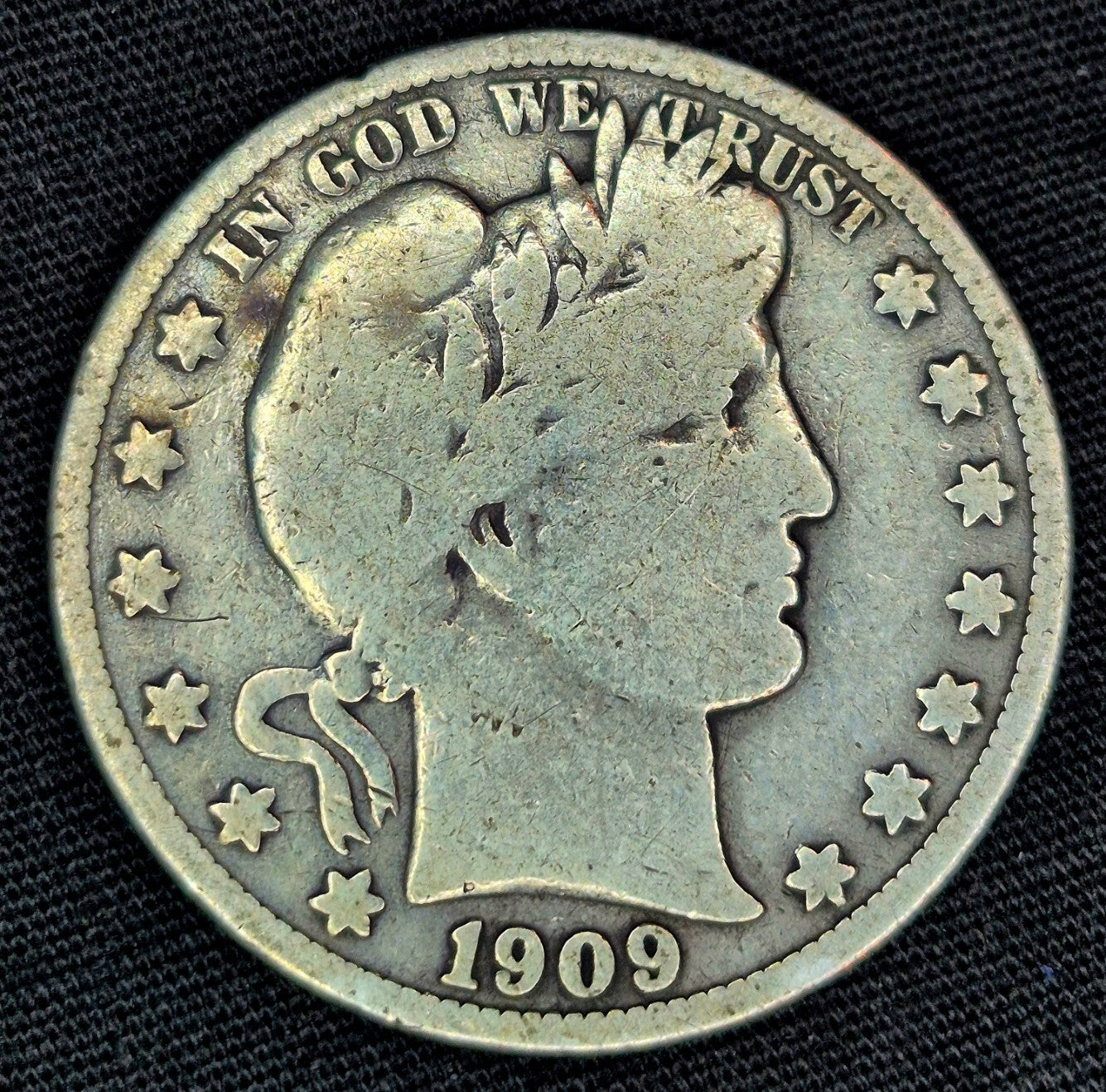 1909 S Barber Half Dollar 90% Silver 50C Circulated Condition Full Motto