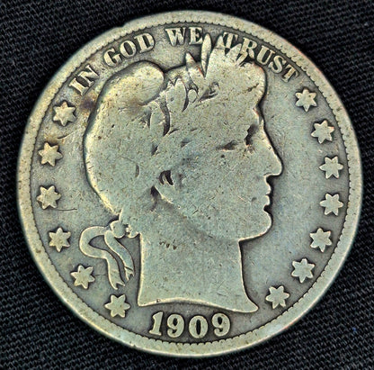 1909 S Barber Half Dollar 90% Silver 50C Circulated Condition Full Motto