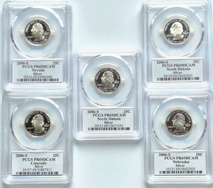 2006 S State Quarter Set 90% Silver PCGS High Graded PR69DCAM (NV/SD/CO/ND/NE)