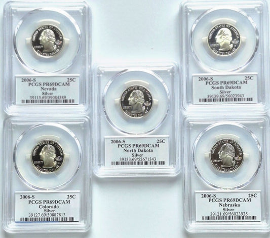 2006 S State Quarter Set 90% Silver PCGS High Graded PR69DCAM (NV/SD/CO/ND/NE)