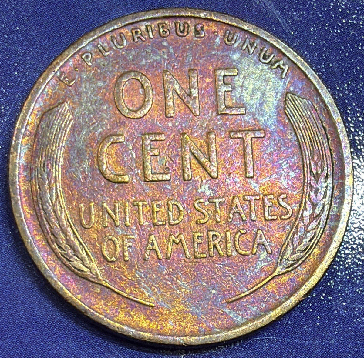 1909 Lincoln Wheat Cent 1C AU Rainbow Toned Brown Penny Philadelphia US Coin