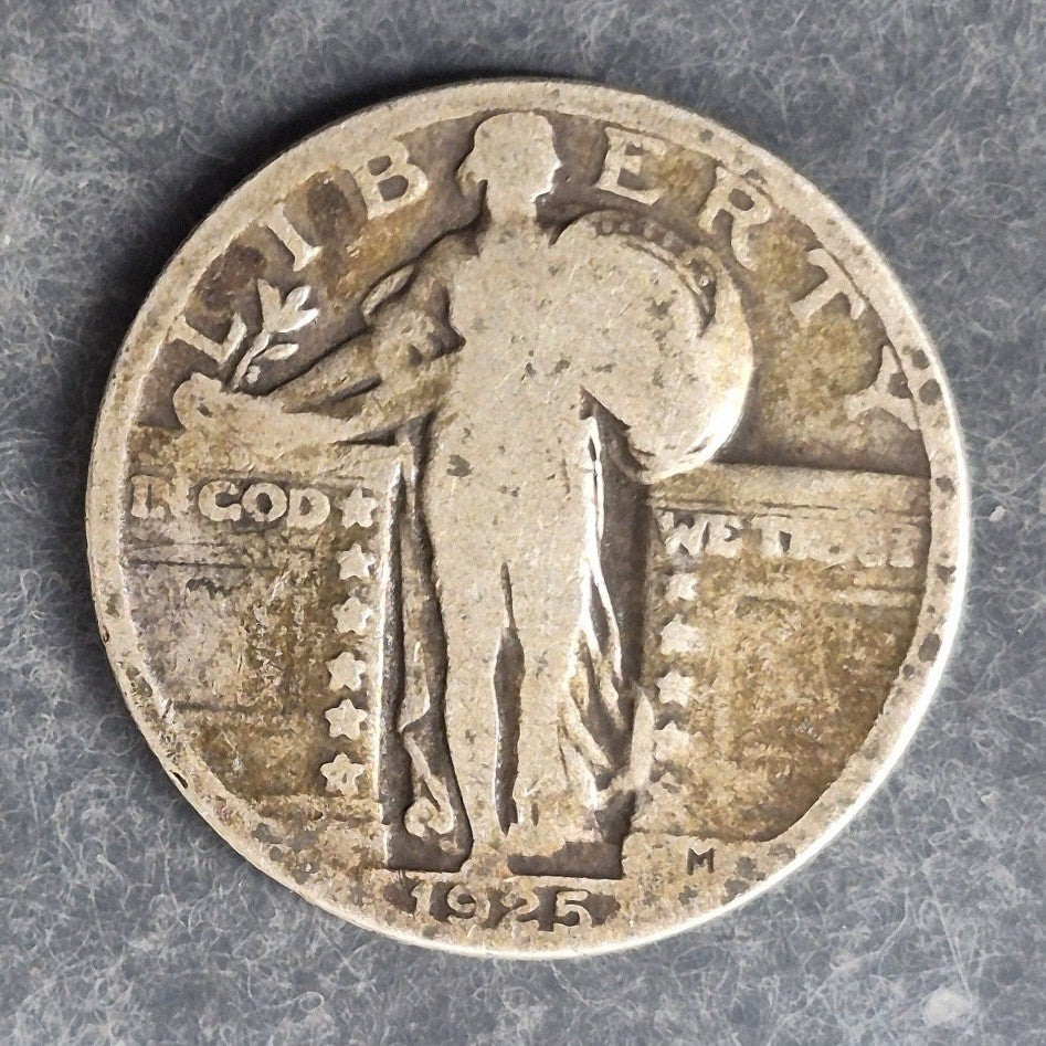 1925 P Standing Liberty Quarter 90% Silver VG Full Date First Year Recessed Date