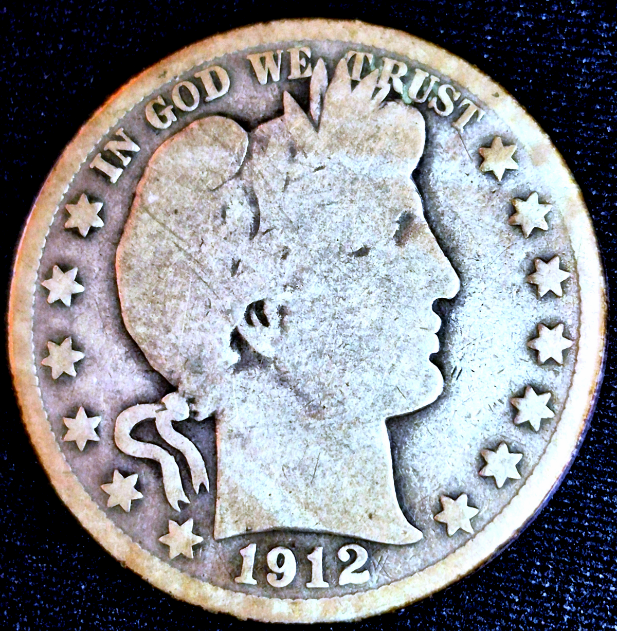 1912-S Barber Half Dollar 50C 90% Silver G Good Partial Motto San Francisco