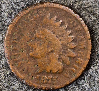 1875 Indian Head Cent Penny AG or Less Features, Hole Filler, Coin Pictured 1C
