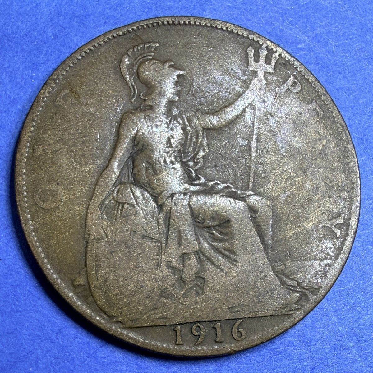 1916 Great Britain One Penny George V VF Very Fine Bronze UK Coin