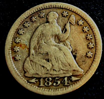 1854 Liberty Seated Half Dime 90% Silver Variety 3 Arrows at Date VG+ Features
