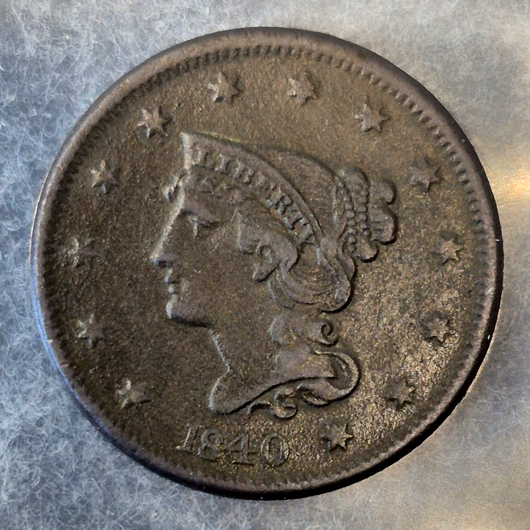 1840 Braided Hair Large Cent 1C Large Date VF Very Fine Petite Head Copper Coin