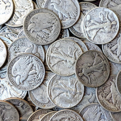 $1 Face Value 90% Silver Walking Liberty Half Dollar (Two Coins) G - VG Features