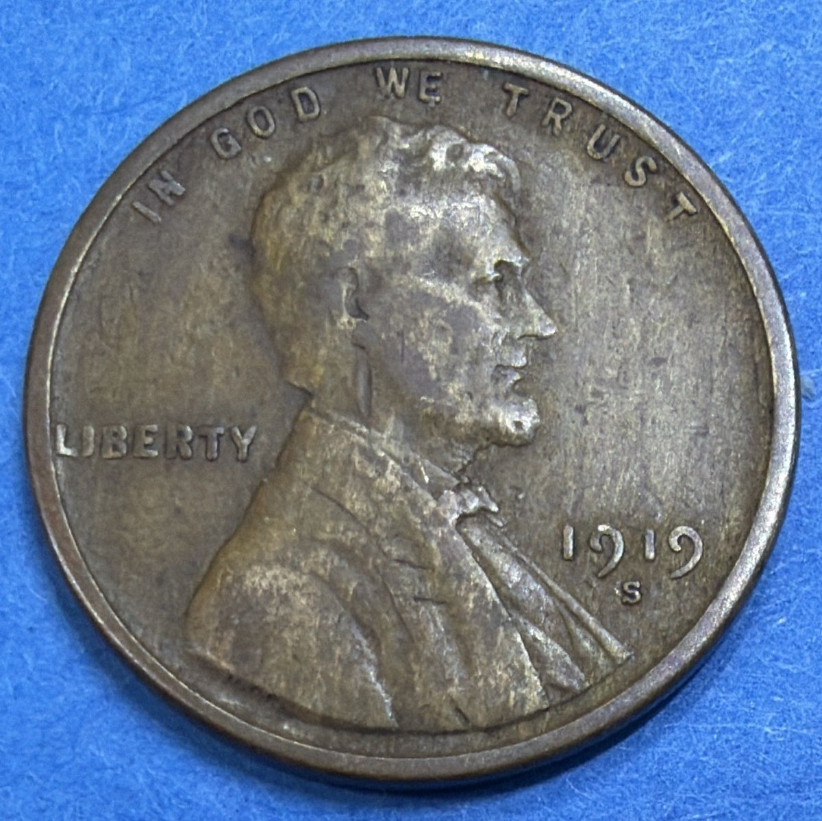 1919-S Lincoln Wheat Cent 1C XF-AU Woody Improper Alloy Mix Penny San Francisco