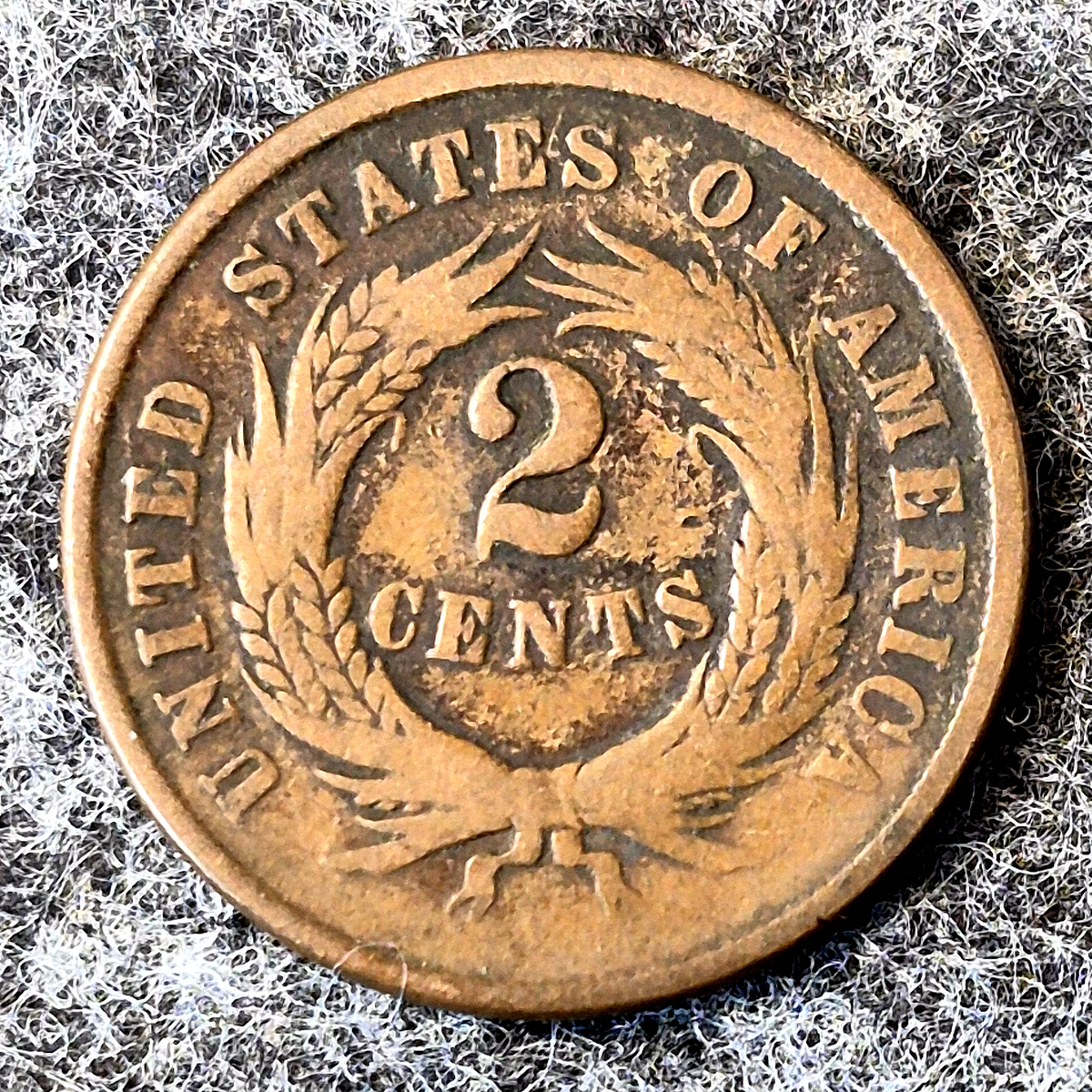 1865 Two Cent Piece 2C Shield US Coin Civil War Era Bronze VG Very Good