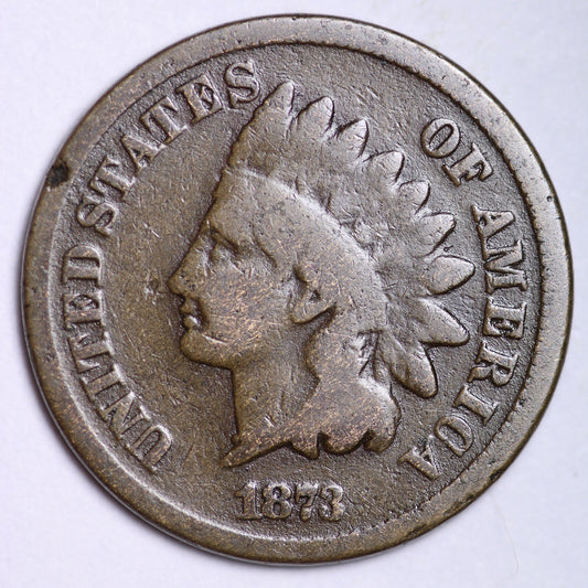 1873 Indian Head Cent Good - Very Good Average Circulated Condition Bronze Penny