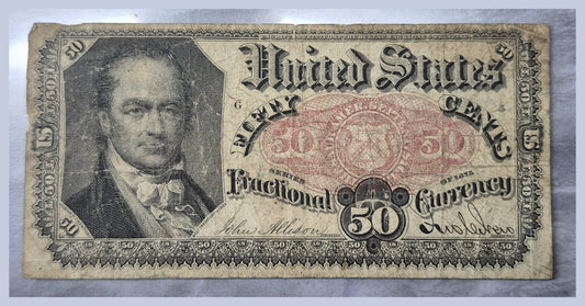 1875 50 Cent Fractional Currency Fifth Issue Crawford Red Seal Allison New VG-F