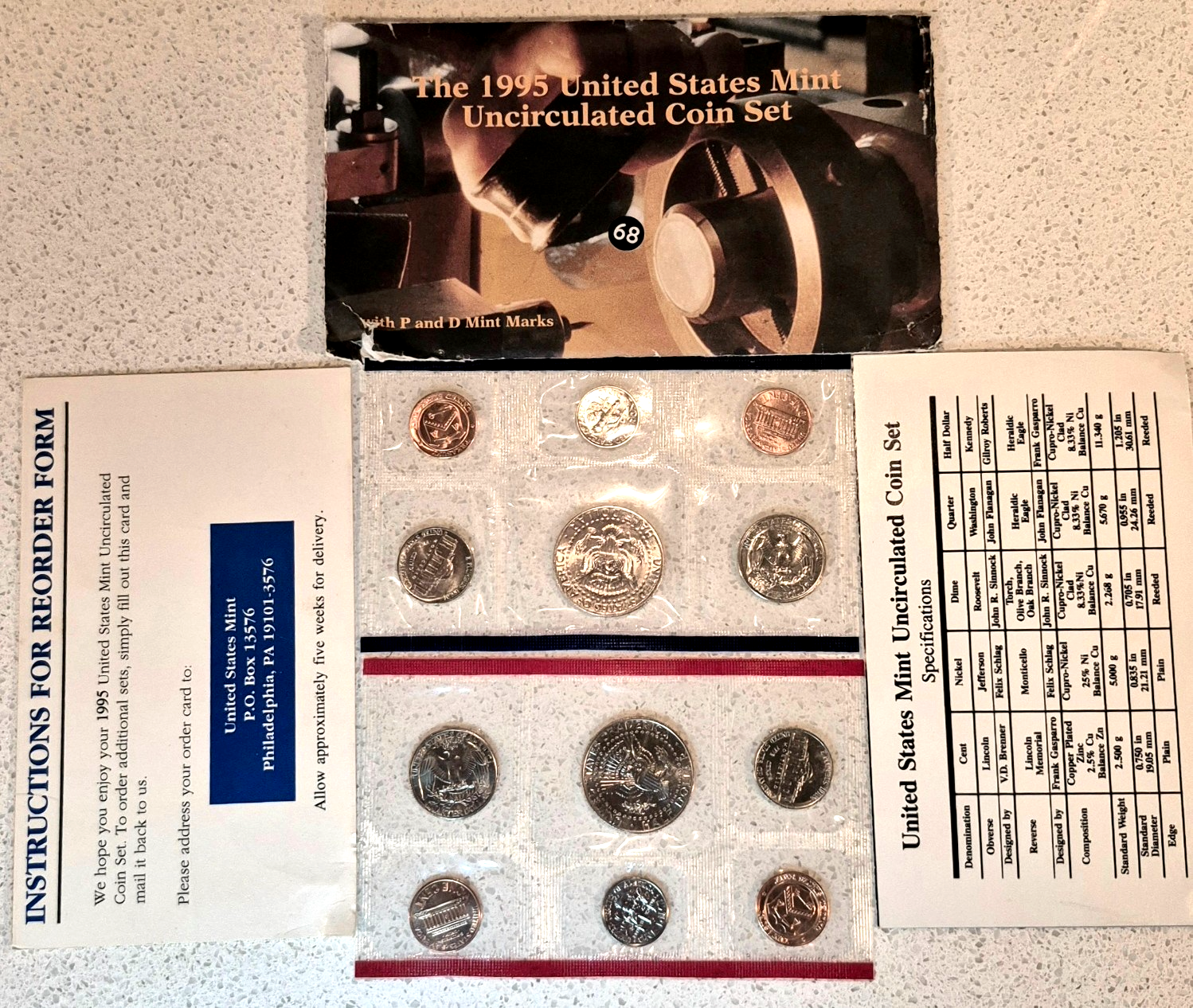 1995 P&D U.S Mint Set Uncirculated BU Coins OGP and Hard to Find Re-Order Card