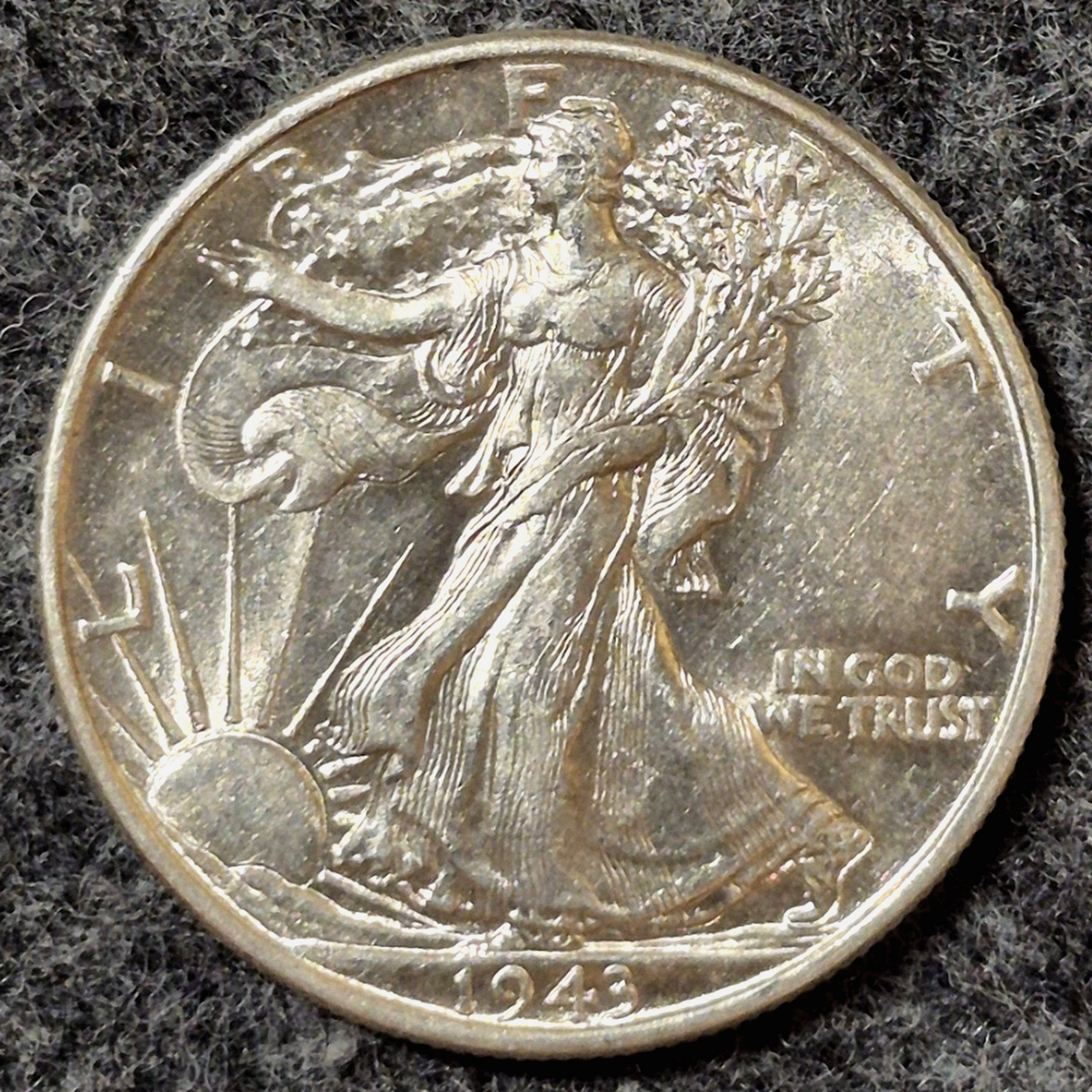 1943 Walking Liberty Half Dollar 90% Silver MS+ Features Philadelphia Bright 50c