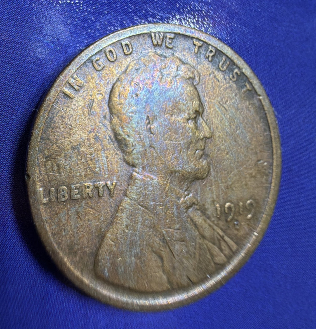 1919-D Lincoln Wheat Cent 1C F-VF Toned Brown US Coin Denver