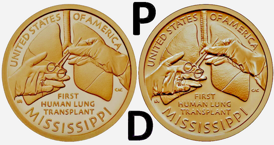 Set of 2 - P & D - 2023 Mississippi American Innovation From Mint Rolls $1 Coins
