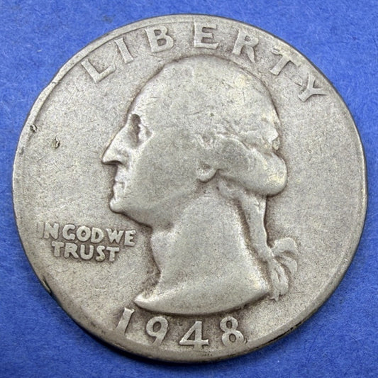 1948-S Washington Quarter 25C F Fine 90% Silver San Francisco Mint US Coin