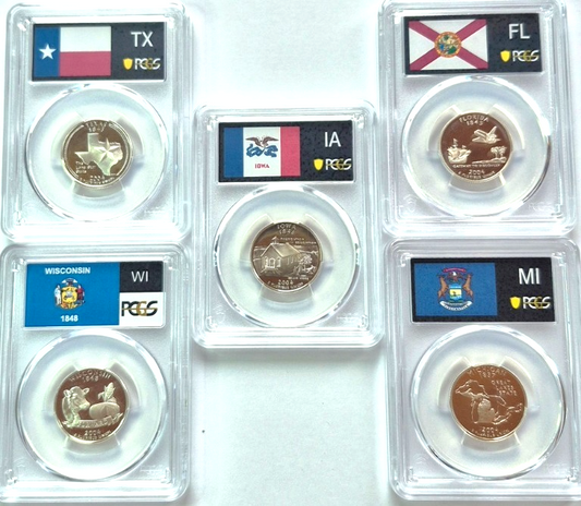 2004 S State Quarter Set 90% Silver PCGS High Graded PR69DCAM (FL/MI/TX/IA/WI)