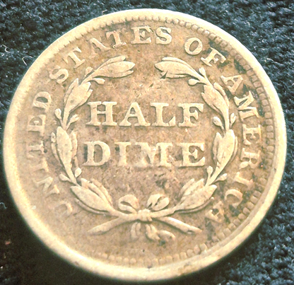 1857 Liberty Seated Half Dime 90% Silver Variety 2, F-VF Features