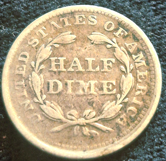 1857 Liberty Seated Half Dime 90% Silver Variety 2, F-VF Features