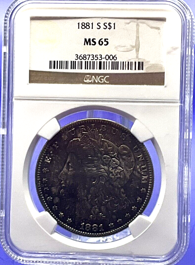 1881 S Morgan Silver NGC High Grade MS65 $1 Dollar 90% Fine Beautiful Toned Coin