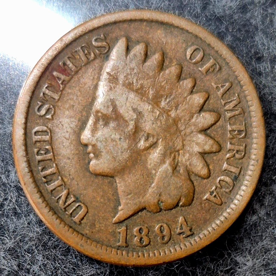 1894 Indian Head Cent Very Good Bronze 1C US Penny Coin Nice Even Brown