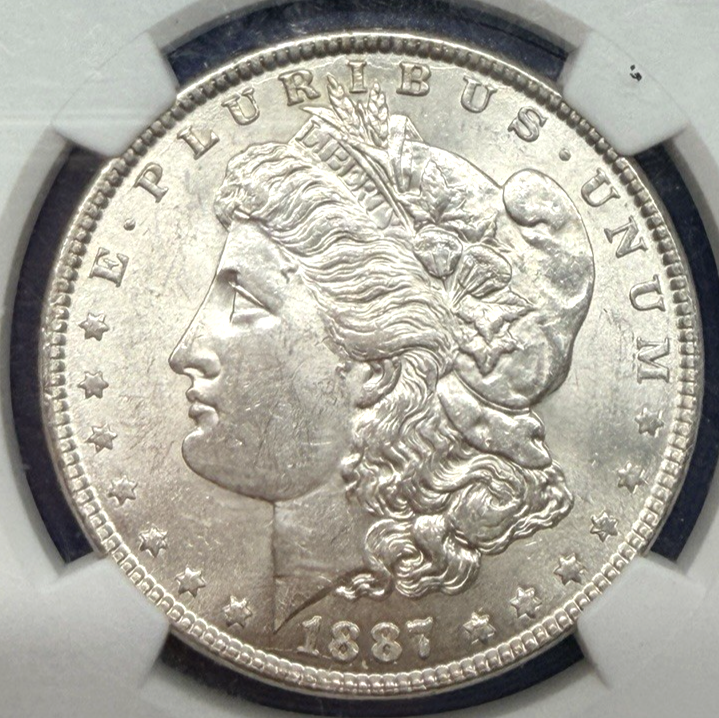 1887 Morgan 90% Silver $1 Dollar NGC Graded MS 61 Bright White Coin
