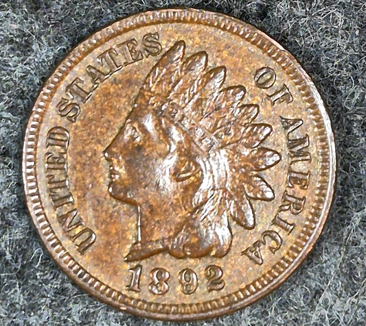 1892 Indian Head Cent Choice Crisp AU-MS Features High Grade Toned See Video