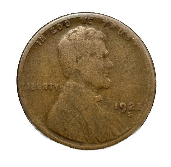 1925 S Lincoln Cent Good - Very Good  (G-VG) Circulated Condition Copper Penny