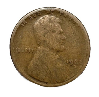 1925 S Lincoln Cent Good - Very Good  (G-VG) Circulated Condition Copper Penny