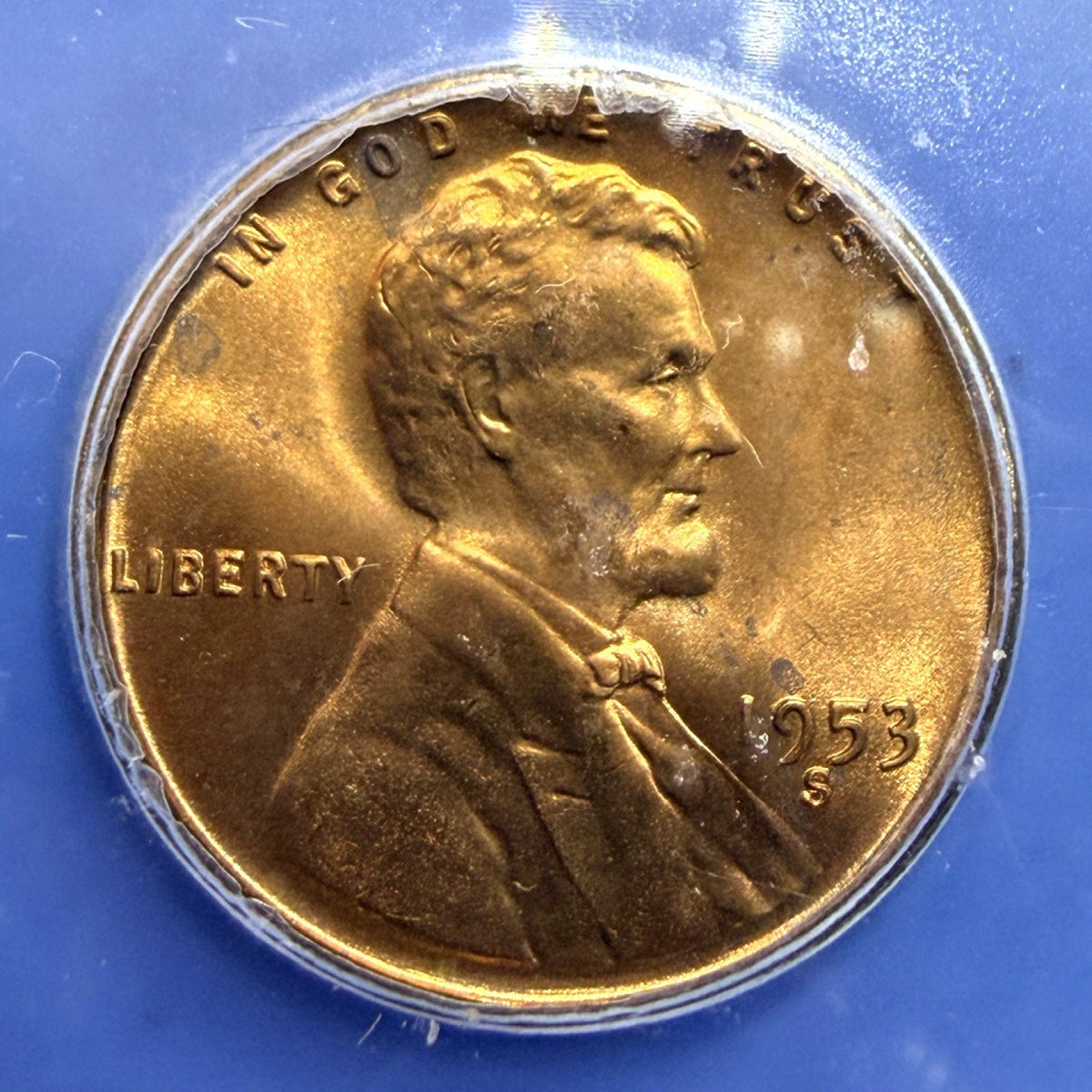 1953-S Lincoln Wheat Cent ICG MS65 RD Full Red San Francisco Mint Penny Coin