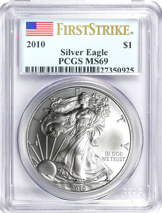 2010 $1 American Silver Eagle Dollar PCGS MS69 First Strike Flag Label