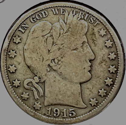 1915 D Barber Half Dollar 90% Silver 50c Coin Great VG-F Features