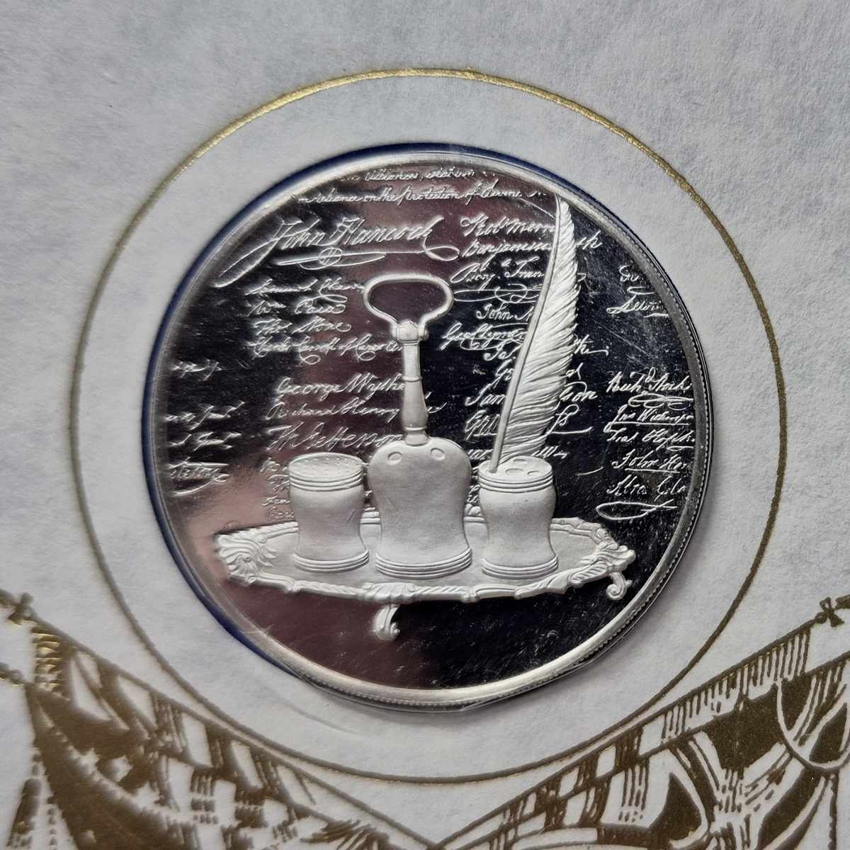 1976 Postmasters of America Declaration of Independence Sterling Proof Medal FDC