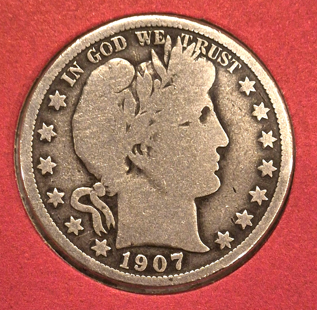 1907-P Barber Half VG+ Features 90% Silver 50C Historic Liberty Coin/Stamp Set