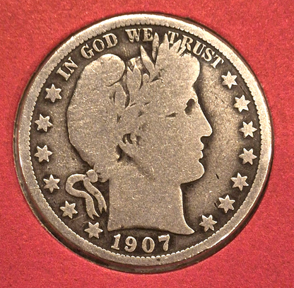 1907-P Barber Half VG+ Features 90% Silver 50C Historic Liberty Coin/Stamp Set